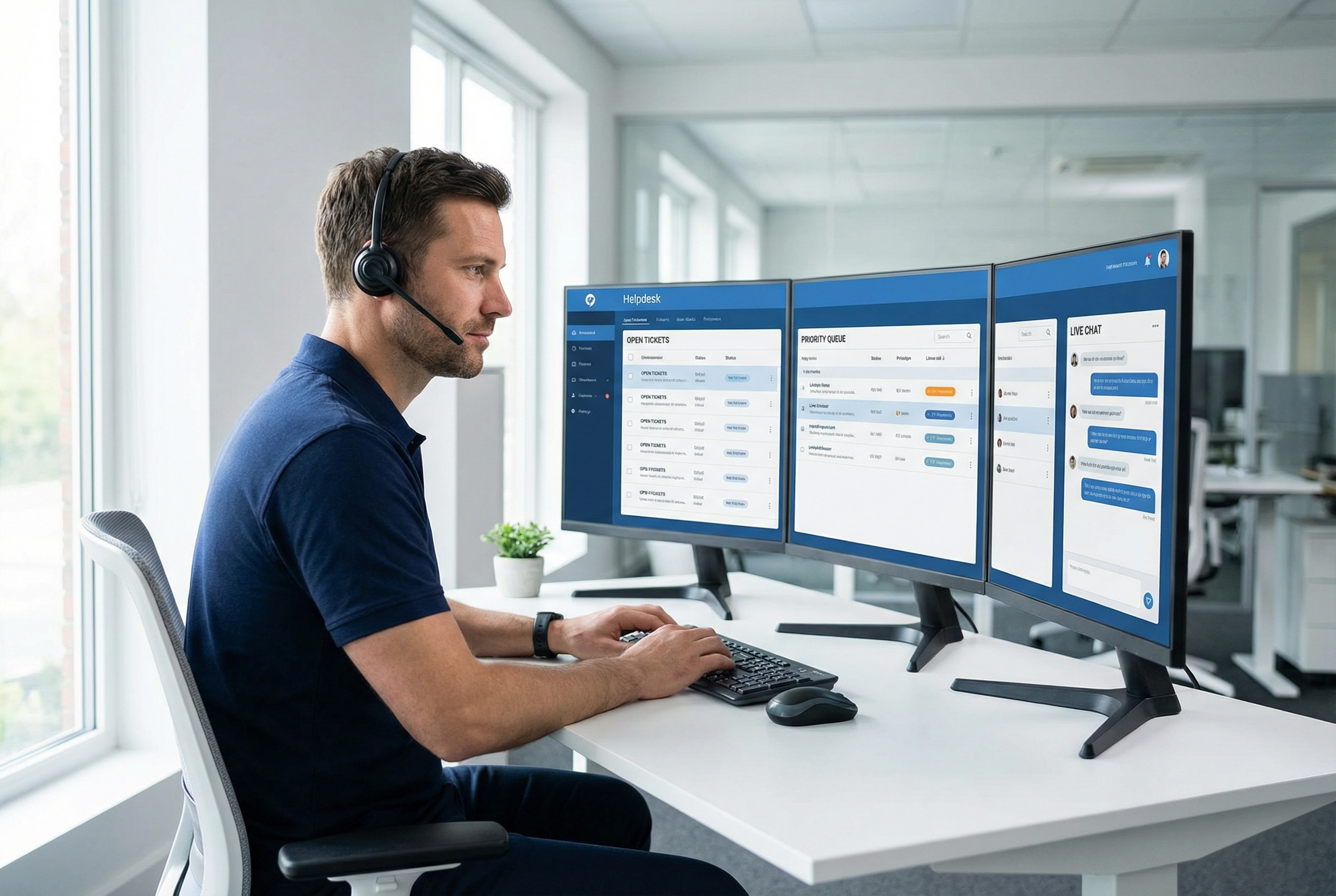 IT support and multi-monitor helpdesk environment